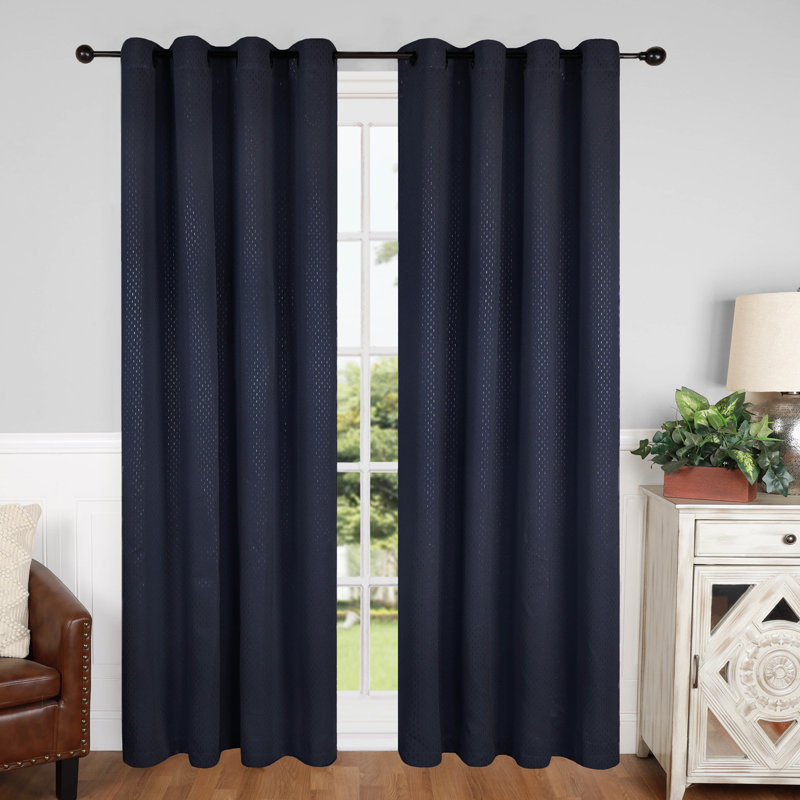 Wiechmann Geometric Shimmer Abstract Room Darkening Curtain Panel Set, Navy Blue, 52" W x 120" L