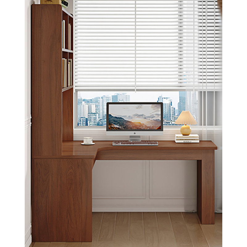 Bureau en L en bois massif avec bibliothèque intégrée, style minimaliste?, H 74,80 po x l 55,12 po x P 39,37 po