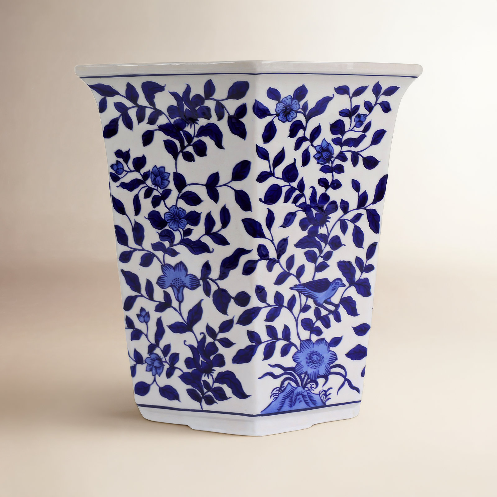 Blue Garden Ceramic Pot Planter, 14'' H x 13.5'' W x 15'' D