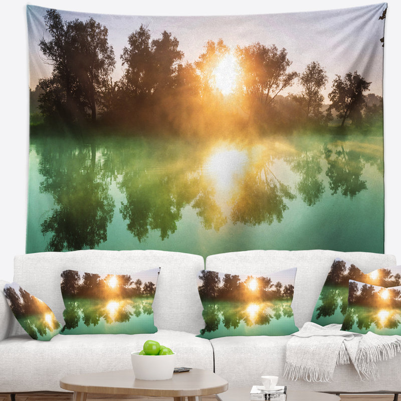 Paysage, belle rivière d'été au coucher du soleil, H 50 po x l 60 po