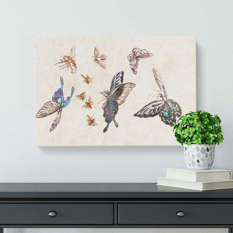 Butterflies and Insects by Fujishima Takeji - Wrapped Canvas, 35cm H x 50cm W x 3cm D