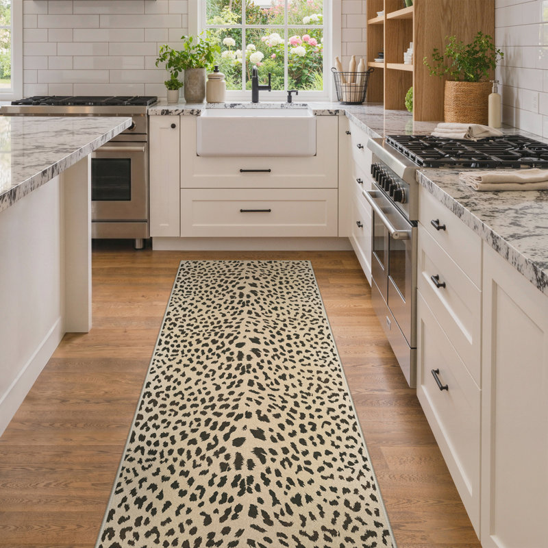 Tapis d'intérieur brun léopard Savanna, Noir / Beige, Tapis de couloir 2 pi x 6 pi