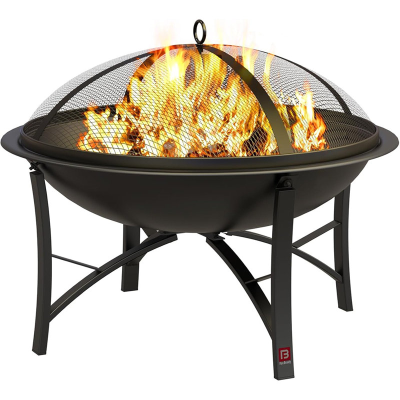 Foyer d'extérieur au feu de bois barbecue en acier avec pare-étincelles, grille à bûches et tisonnier