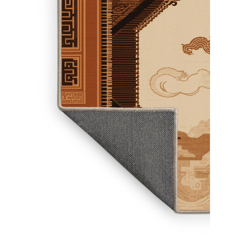 Tapis oriental moelleux et moelleux à motif oriental de la ville de Pékin, brun et beige, 5 x 8
