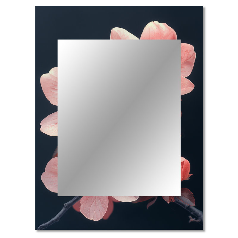 Rose et noir éclatant bouquet de fleurs Apple Blossom I - grand miroir mural Apple Blossom, 40 po x 30 po