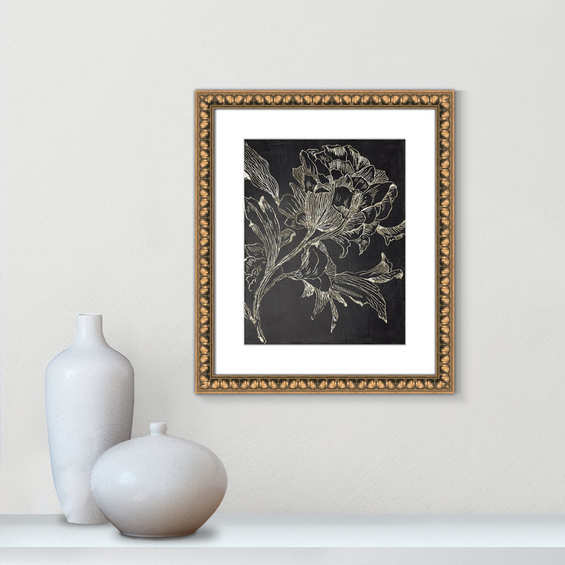 Clarendon Golden Flower Folklore I by Asia Jensen - Picture Frame Graphic Art Print, 20" H x 17" W, Gold Bead Framed
