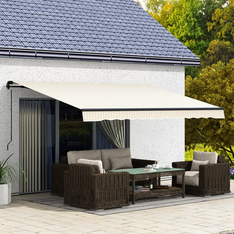 Auvent rétractable pour balcon - protégé par UV30 +, manuel, beige et blanc, patio 13 pi x 10 10 pi avec manivelle, blanc