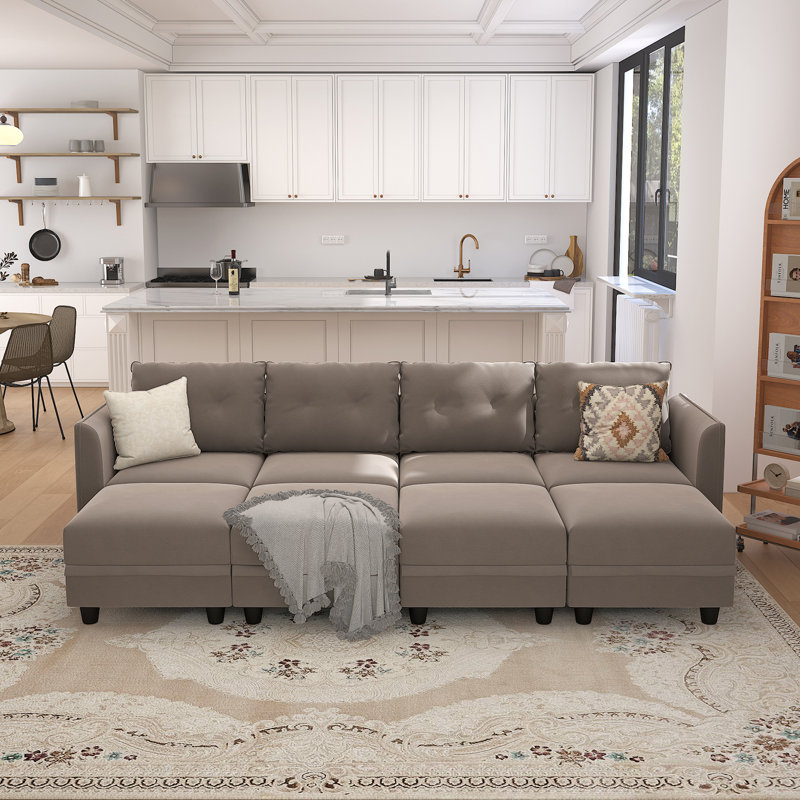 Zendajas 8 - Piece Upholstered Modular Sectional Sofa with Storage Ottoman, Camel Polyester Blend