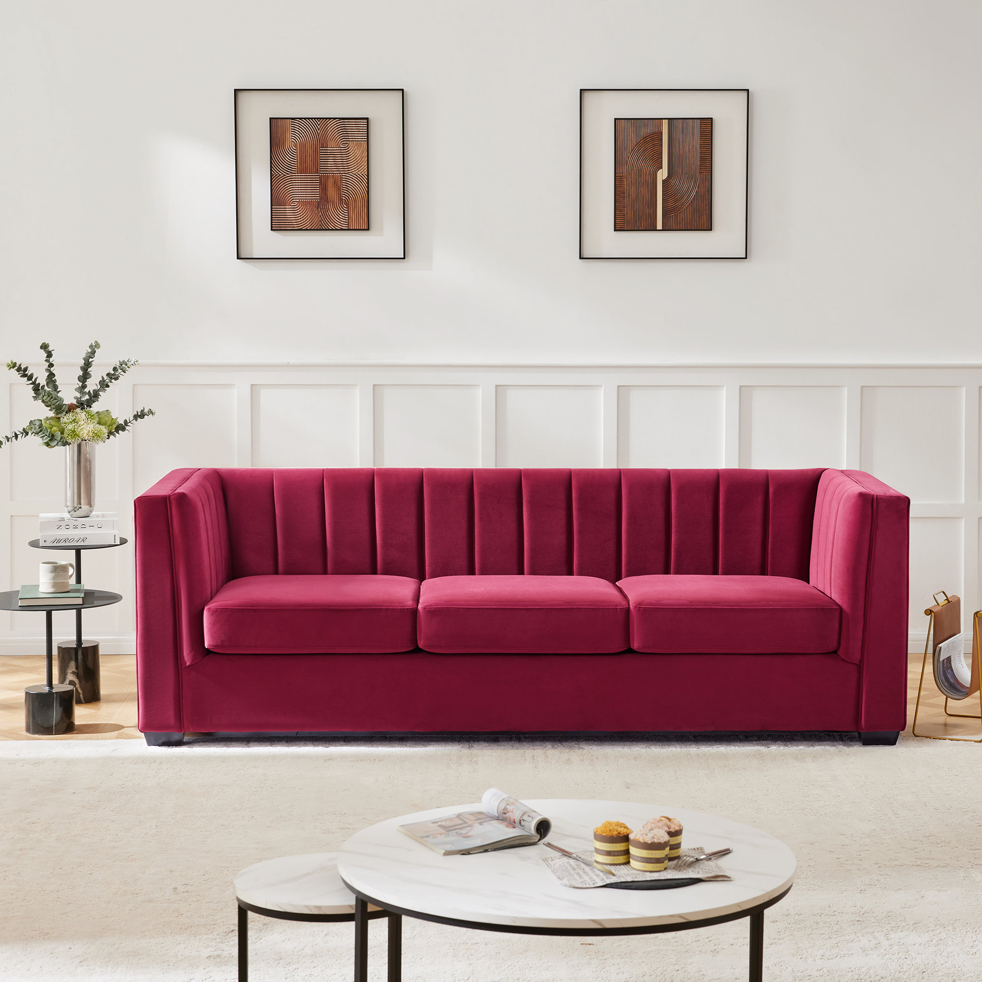 Allard Velvet Living Room Sofa, Rose Chenille