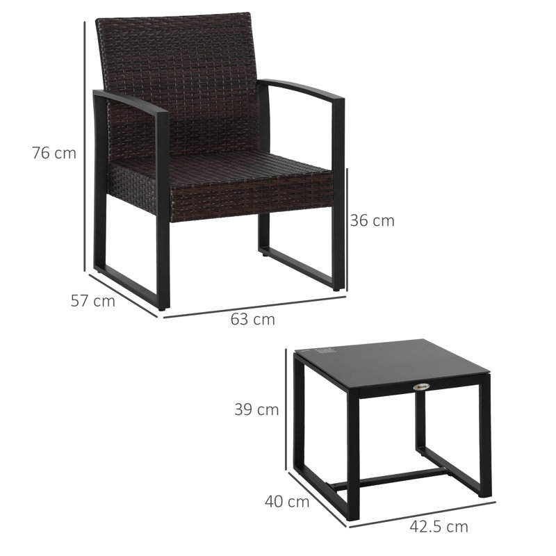 Isaiyah 2 - Person Patio Dining Set with Square Table
