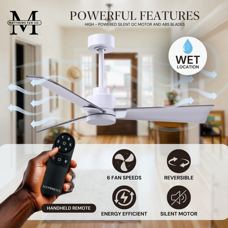 Alessandra Outdoor Downrod Ceiling Fan, Matte White, Brushed Nickel