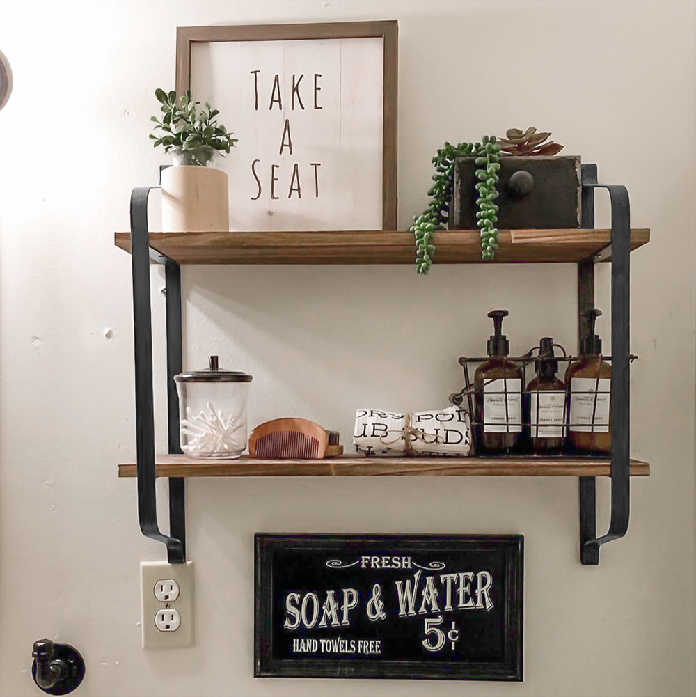 Steelside™ Alaina 2 Piece Pine Floating Shelf with Live Edge | Wayfair