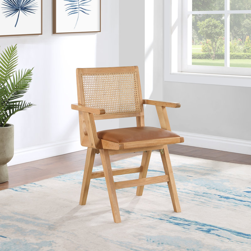 Abby Dining Arm Chair, Cognac Vegan Leather, Natural