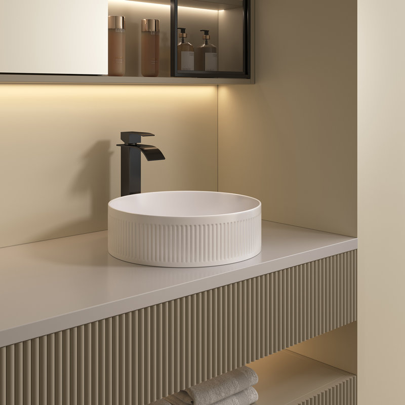 Modern Round Ceramic Vessel Sink For Bathroom Vanity, Glossy White, 15.75" Countertop Art Basin