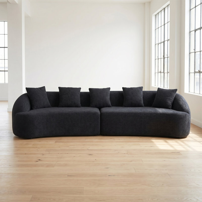 Ensemble de canapé courbé noir de 110 pouces, canapé-lit en chenille haute densité, idéal pour les appartements et les salons
