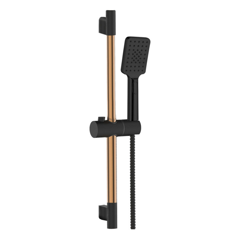 Black/Rose Gold Shower Bar Head Riser Rail Bathroom Handshower Column Set