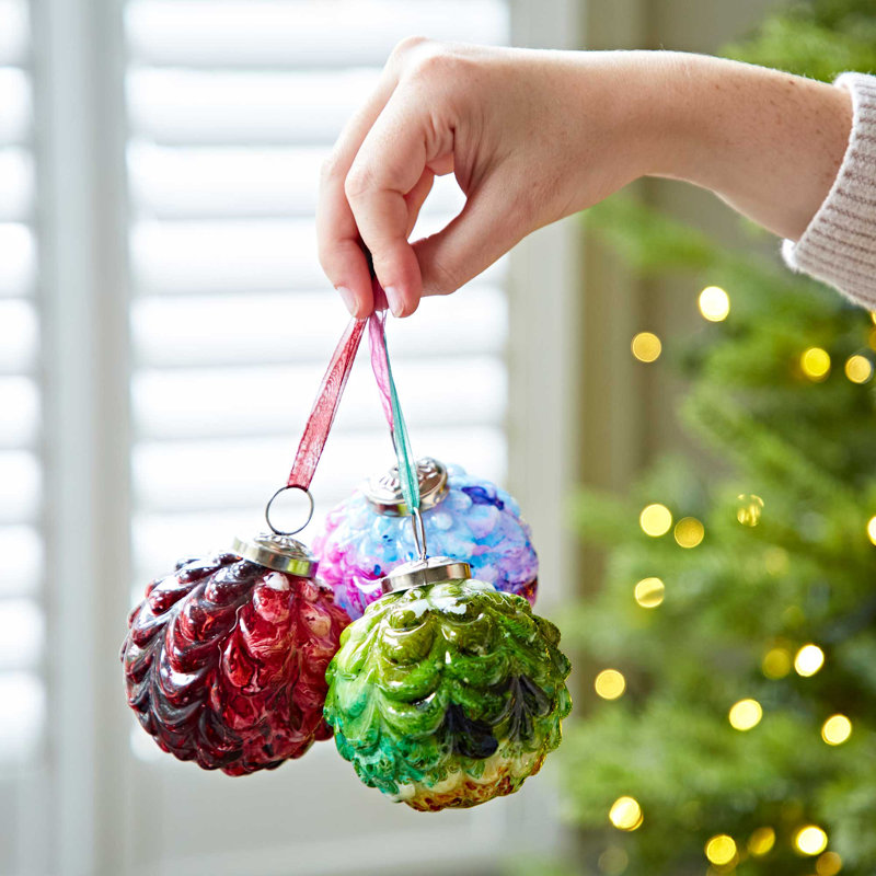 7cm Marble Glass Bauble, Red