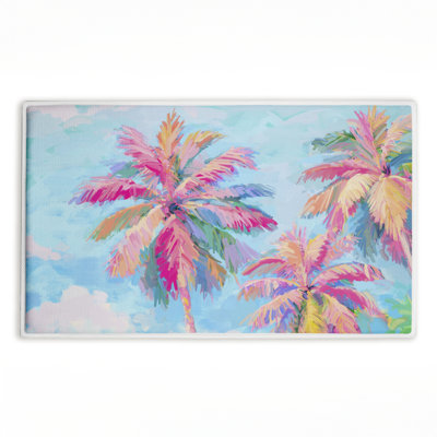 Vibrant Tropics Palm Tree Printed Plush Bathroom Floor Mat, design by Ziwei Li