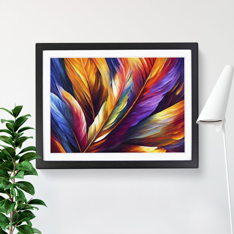 Bird Feather - Single Picture Frame Painting, Black Framed, 25cm H x 34cm W x 2cm D