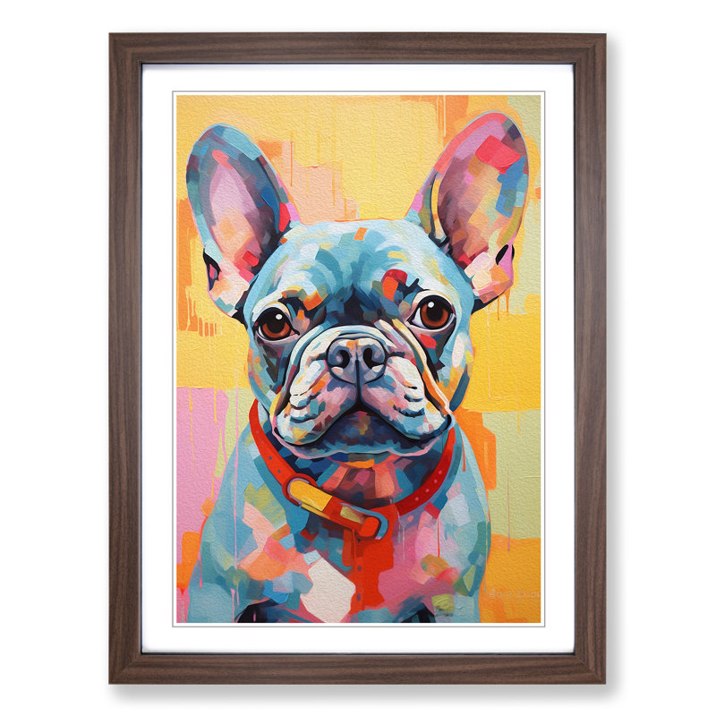 French Bulldog Hard Edge - Single Picture Frame Print on Wood, Walnut, 46cm H x 34cm W x 2cm D