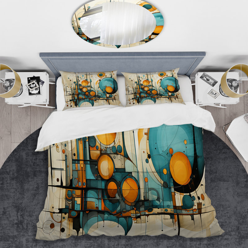 Ensemble de housse de couette en sarcelle à motif fractal abstrait bleu sarcelle