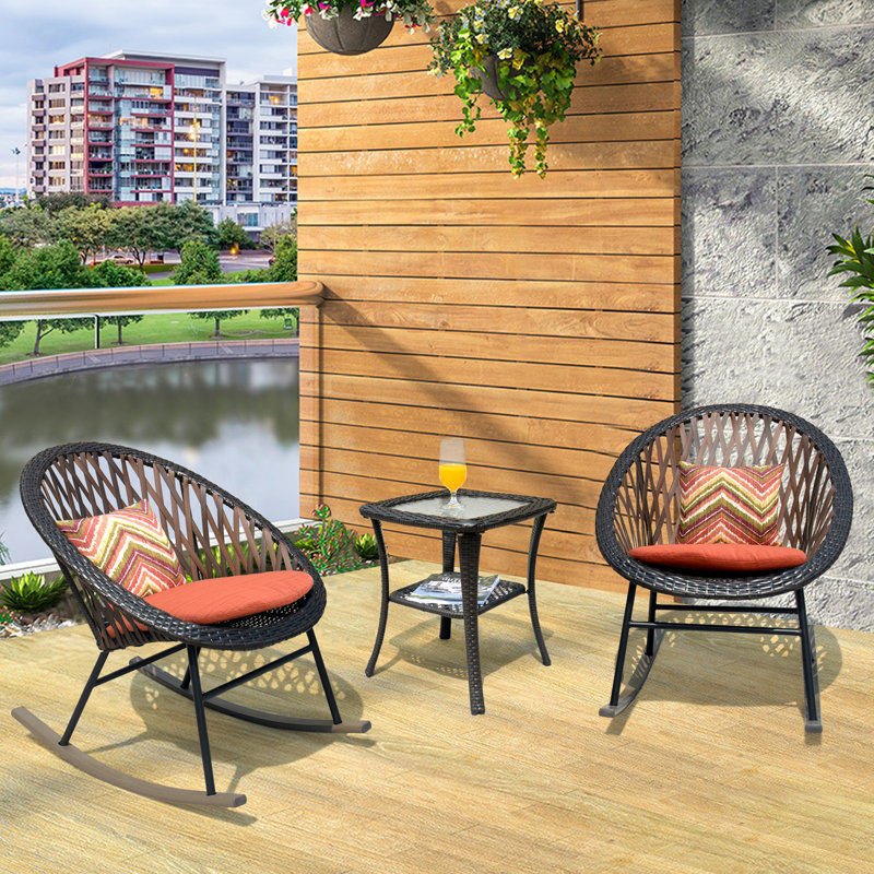 Chaise berçante d'extérieur avec coussins Baum, Orange-rouge