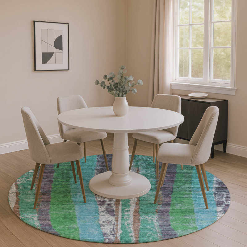 Premium Machine Washable Emest AMF1910 Stripes Rug, Round 8'
