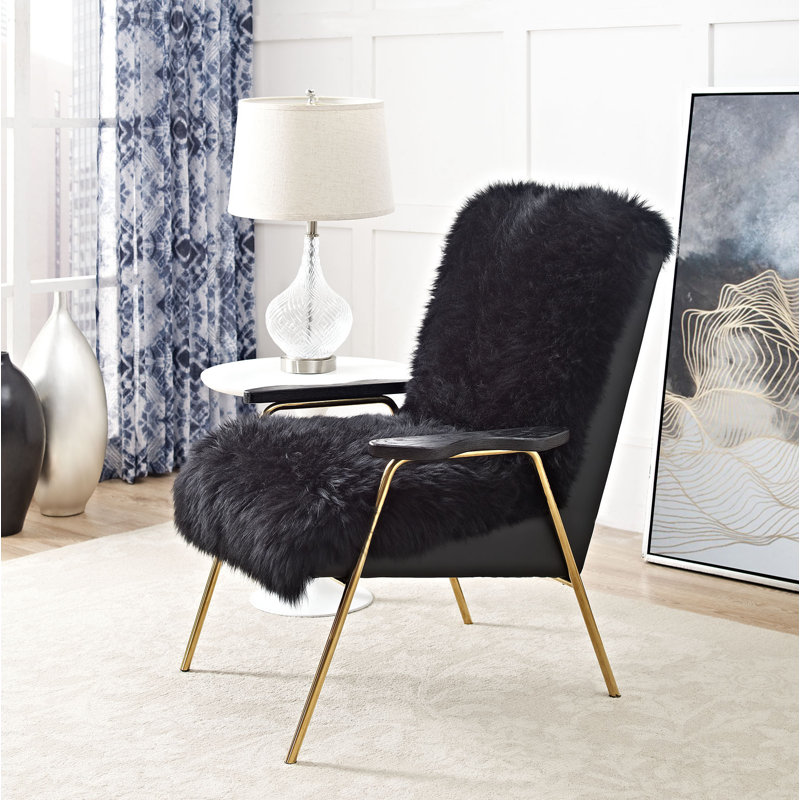 Chaise avec accoudoirs en peau de mouton australienne Modway Sprint, Similicuir noir