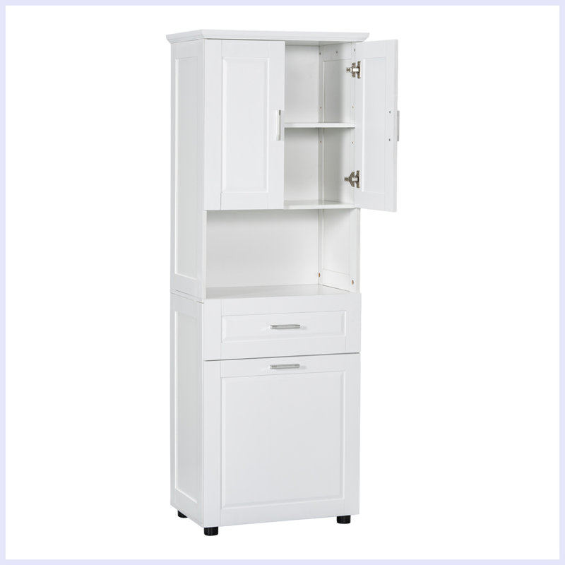 Grande armoire de salle de bain avec panier à linge, grand panier à linge inclinable et armoire de rangement supérieure