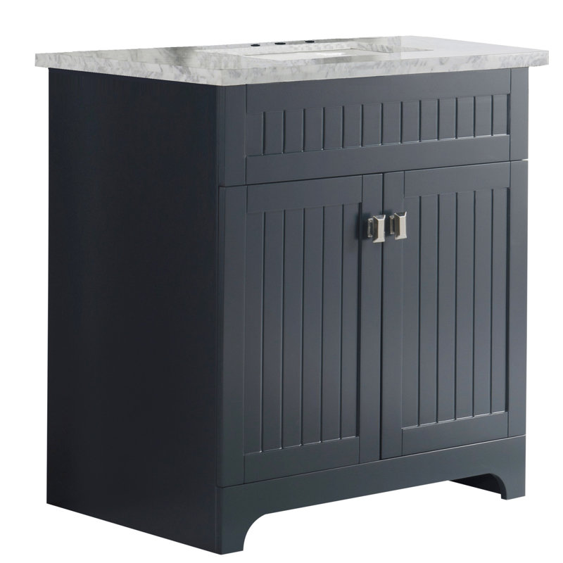 Seacliff 31'' Single Bathroom Vanity with Carrara Marble Top, Dark Gray