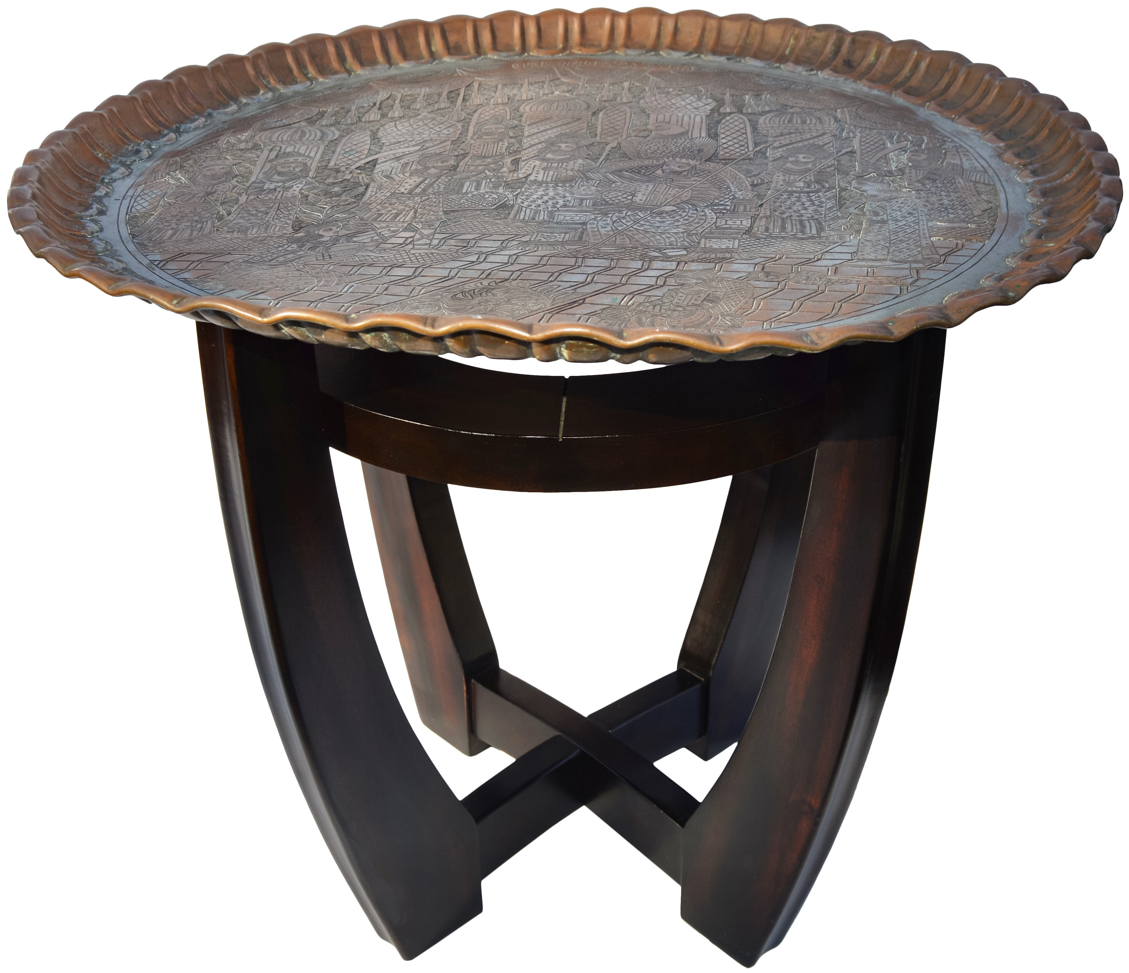 The Moroccan Room Late 19th Century Handengraved Copper Tray Accent