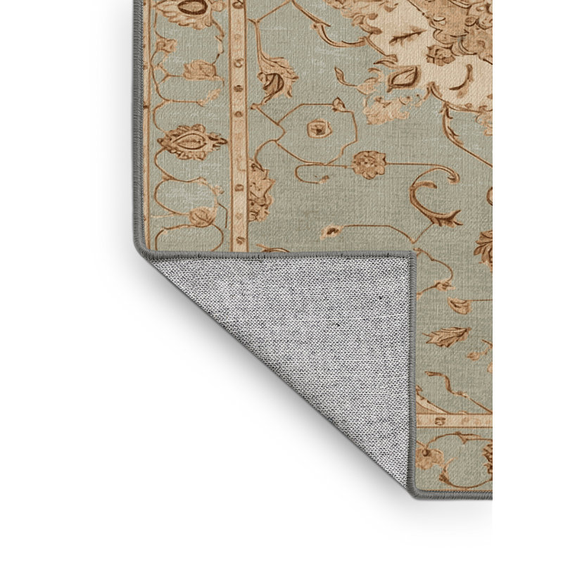 Machine Washable Tabriz Brown Area Rug, Runner 2' x 5'