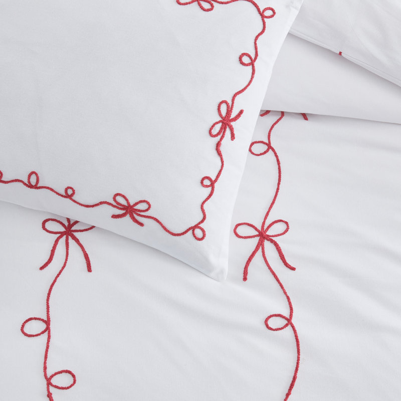 Ensemble de couette Peri Home Sasha Bows Holiday - rouge, Housse de couette pour très grand lit + 2 taies d, 3