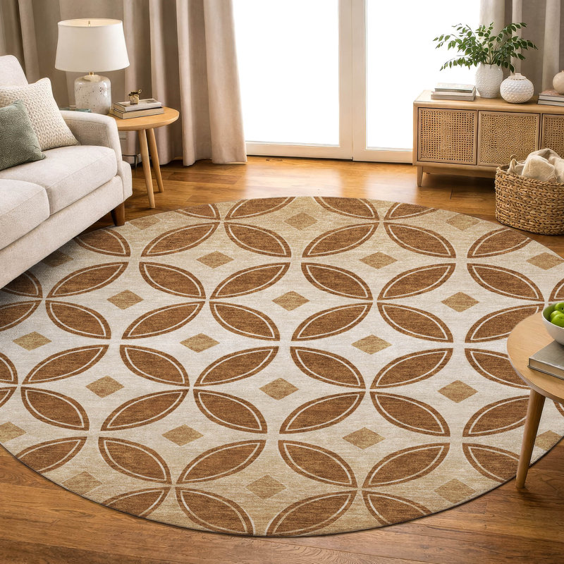 Premium Machine Washable Mayfield AMF2423 Geometric Rug, Paprika, 8' Round