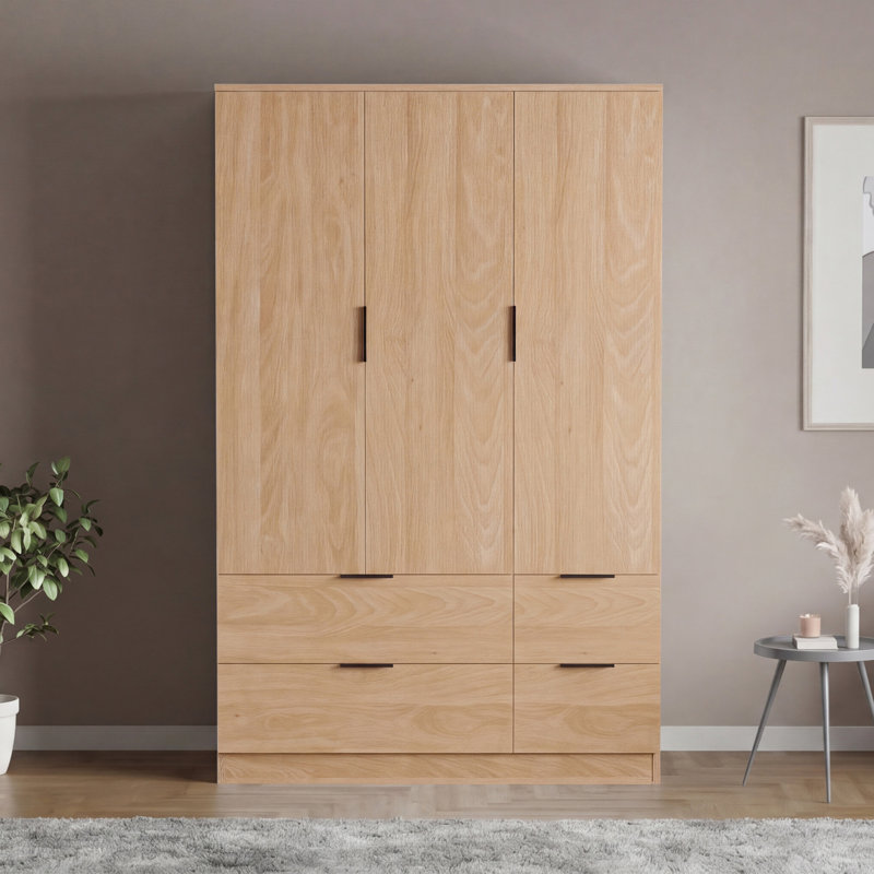 3 Door 4 Drawer Wardrobe Spacious Bedroom Storage with Hanging Rail Shelves and Modern Design