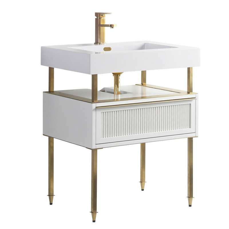 Ensemble de meuble-lavabo simple 30 po Strobel, Laiton satiné, Blanc