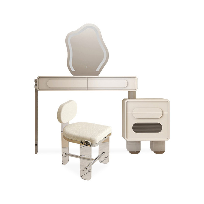 Coiffeuse avec miroir lumineux, 4 tiroirs, 1 chaise