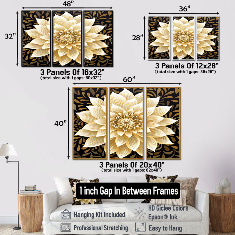Erin - Dahlia Wall Art Print Set, Gold Floater Framed, 28" H x 36" W x 1" D