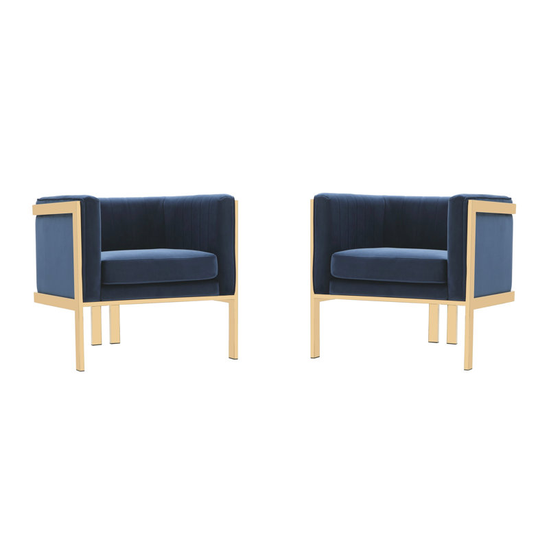 Paramount Modern Velvet Upholstered Stainless Steel Accent Armchair in Royal Blue, Royal Blue Velvet