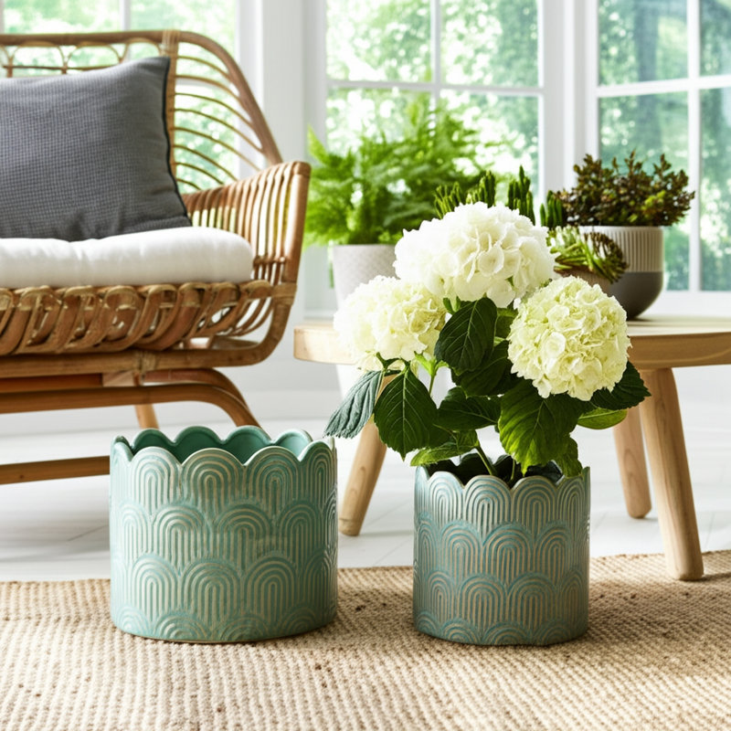 Ensemble de 2 pots à fleurs Weeda, H 9,5 po x l 12 po x P 12 po, Vert