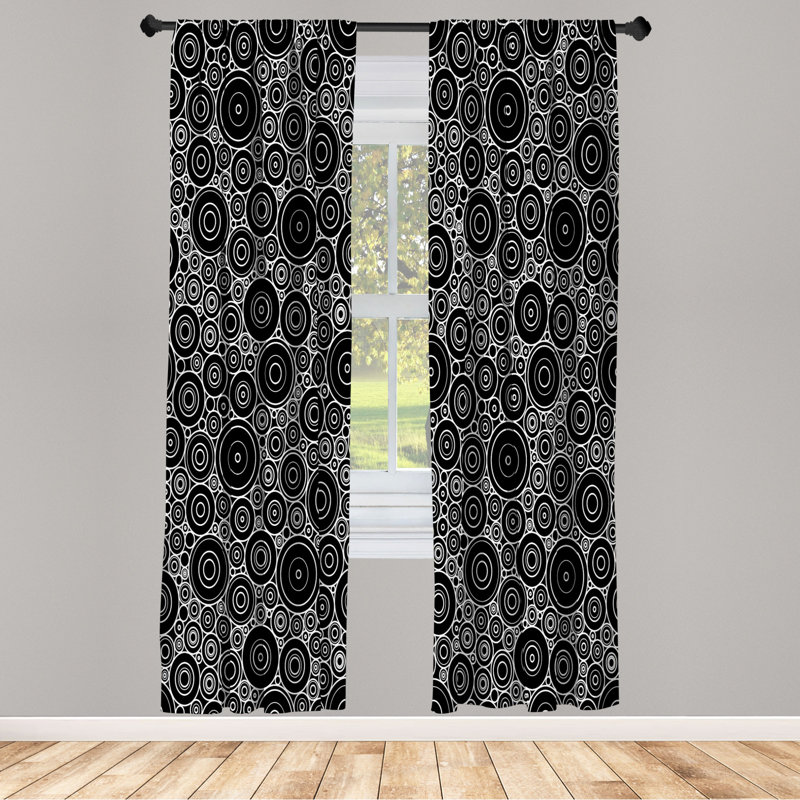 Microfiber Floral Semi-Sheer Rod Pocket Curtain Panels, 28" W x 95" L, Black/White