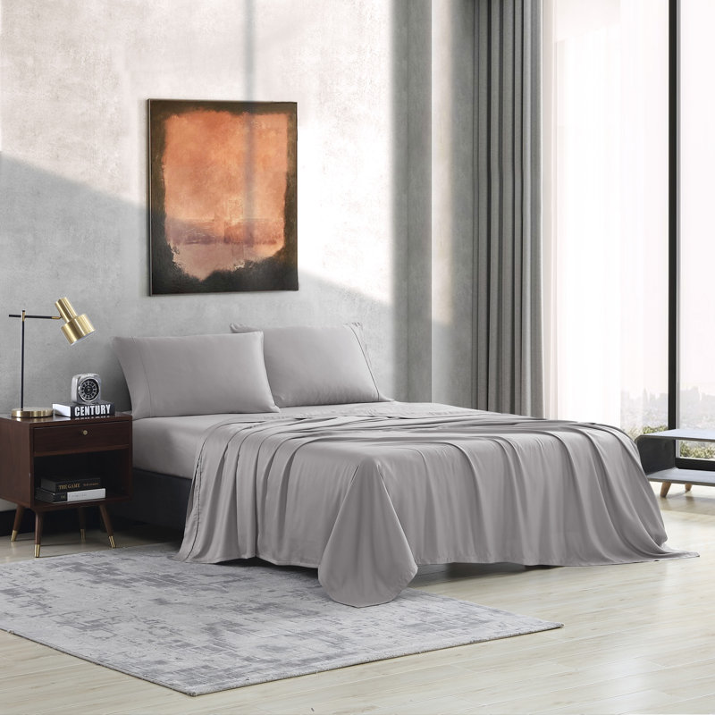 Sateen Sheet Set, King Sheet Set + Fitted Sheet + 2 Pillowcases, Silver