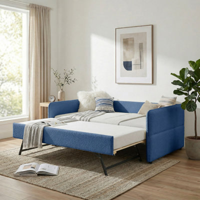 Boucle Upholstered Daybed With Trundle, 3-In-1 Sofa Bed Sleeper For Living Room, Bedroom & Guest Room