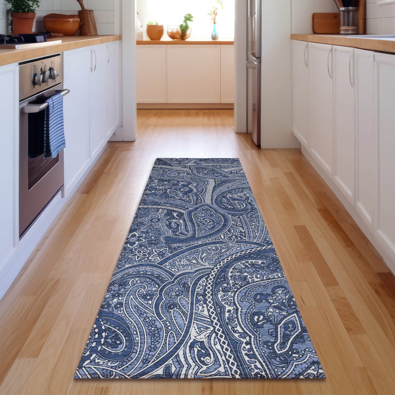 Tapis bleu marine Cerrito lavable à la machine de qualité supérieure, Tapis de couloir 2 pi 3 po x 7 pi 6 po