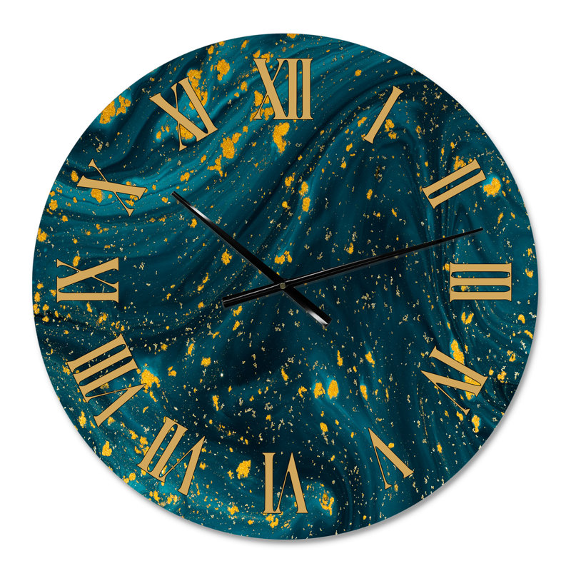 Marbre bleu foncé avec paillettes dorées - horloge murale moderne, Surdimensionné