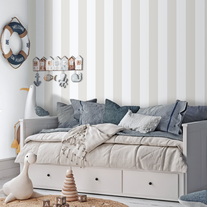Bambino Collection Wide Stripes Wallpaper Roll, Grey