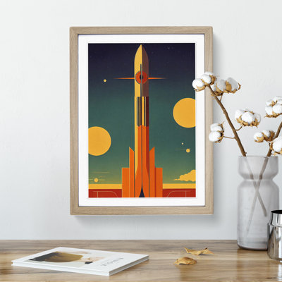 XV1022-3812X Retro Spaceship Rocket No.4 - Single Picture Frame Print