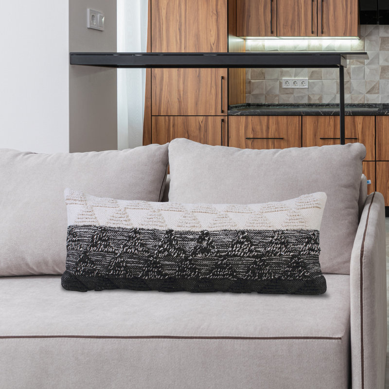 Luxe Geometric Textured Cotton Throw Pillow Cover, Black/Beige, Pillow Cover Only - No Insert