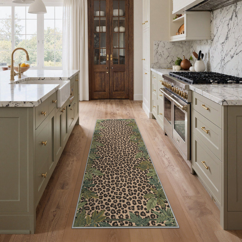Alissa Machine Washable Leopard Foliage Non Slip Area Rug, Runner 2'3" x 6'