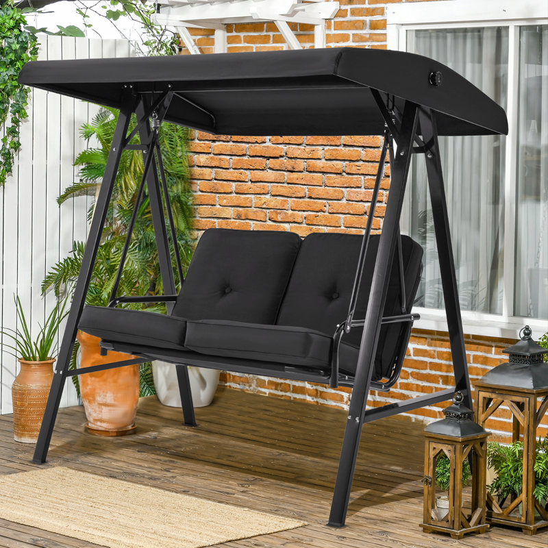 2 Person Porch Swing with Canopy, Black